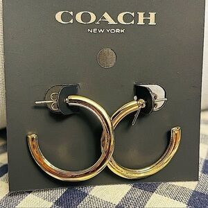 Coach Gold Tone Hoop Earrings Classic Polished C Hoops NWT